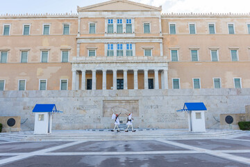 ATHENS, GREECE, 12 DECEMBER 2021 The traditional change of guards of Athens in front of the...