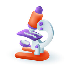 Microscope for scientific or medical research 3D icon. Equipment, tool or instrument for experiment 3D vector illustration on white background. Science, biology, chemistry, medicine, education concept