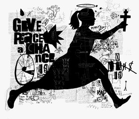 Woman running with a cross