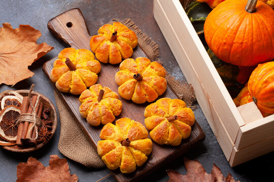 Pumpkin muffins and various pumpkins