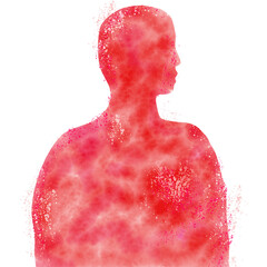 水彩の赤い人物シルエット
a red silhouette of a person with water color texture