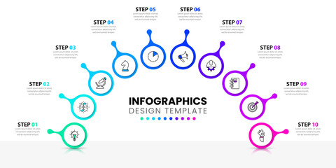 Infographic template. Semicircle with 10 steps and icons