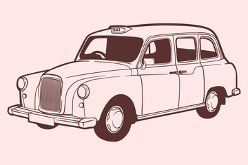 Classic london taxi car vector illustration - Out line - obrazy, fototapety, plakaty