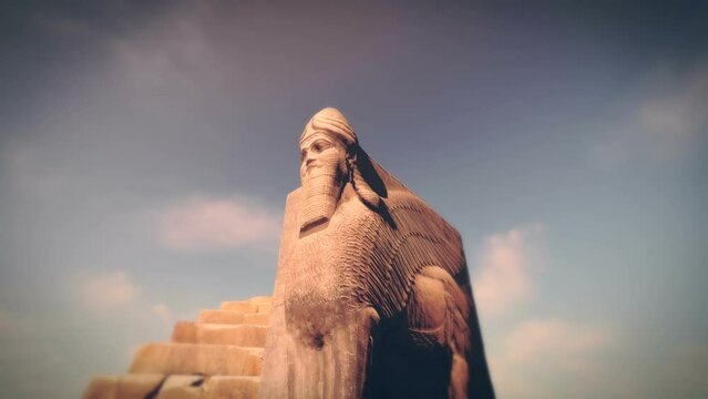 Ancient Sumerian Statue animation. Full Hd 1920&times;1080. 10 second long video clip.