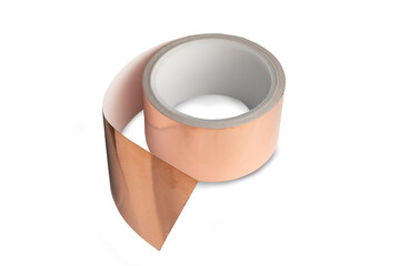 Roll of copper foil tape isolated on white background