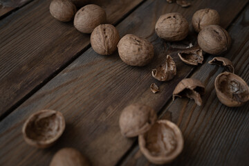 walnuts on wooden background