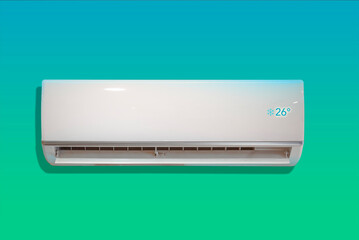 White air conditioner with cool temperature on room wall