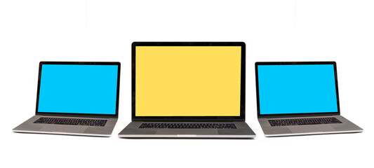 Set of blank laptops with blank screen for mockup or your design