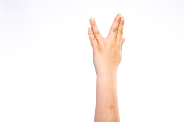 Obraz premium Live long and prosper, child hand isolated on white