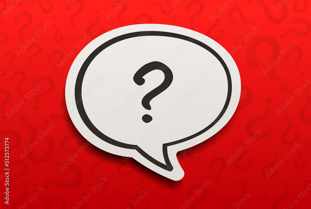 Poster Question mark on paper speech bubble with red question cartoon pattern background. Chatting messaging communication concept. 