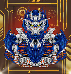 Character military futuristic robot illustration premium vector