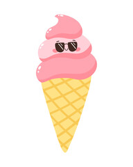 Cute vector character popsicles in a cone. Cold dessert ice cream. Summer sweetness. Isolated on white background