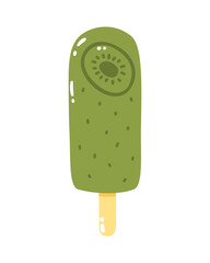 Vector kiwi ice cream on a stick. Cold dessert. Summer sweetness. Isolated on white background