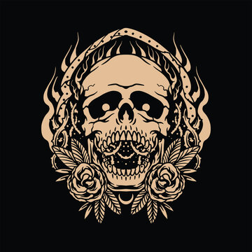 Black Rose Skull Tattoo Vector Design