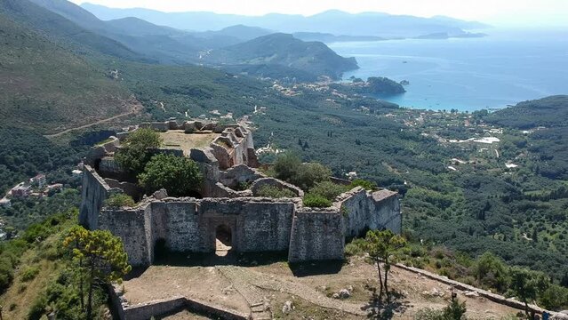 Aerial view of Ali Pascha castle overloking the entire bay of Parga, Epirus Greece