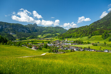 Idyllic village of Unken in summer, Pinzgau, Salzburger Land, Austria, Europe