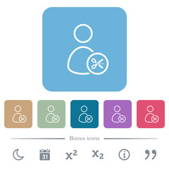 Cut user outline flat icons on color rounded square backgrounds