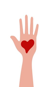 Hand with heart vector. Help, donations concept illustration. A person gives support, a heart.