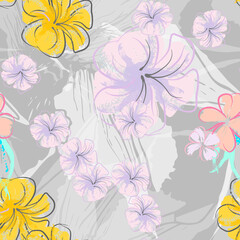 Pink Flowers Blooming Pattern. Pastel Watercolor.
