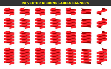Set of 28 vector ribbons labels banners, modern simple ribbons and labels collection