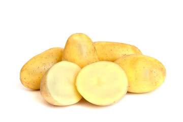Naklejka na ściany i meble Group of potatoes isolated on white background close up