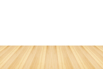 Empty wooden table top isolated on white background for product display montage