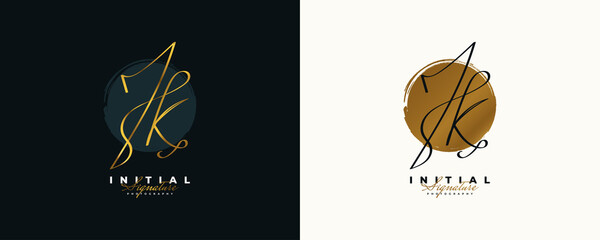 Initial J and K Logo Design in Elegant Gold Handwriting Style. JK Signature Logo or Symbol for Wedding, Fashion, Jewelry, Boutique, and Business Brand Identity