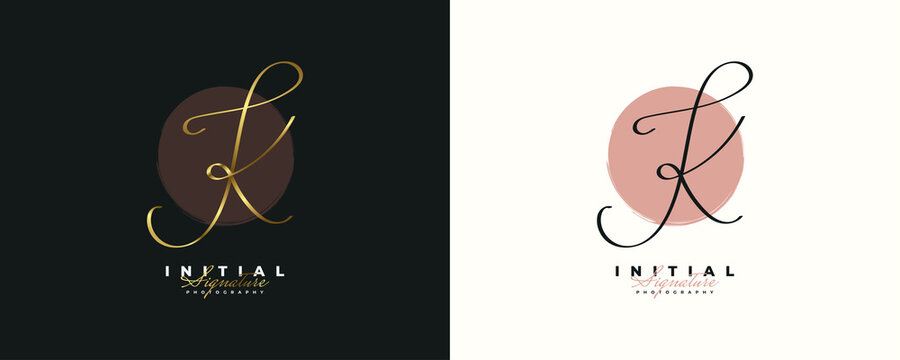 Initial J and K Logo Design in Elegant Gold Handwriting Style. JK Signature Logo or Symbol for Wedding, Fashion, Jewelry, Boutique, and Business Brand Identity