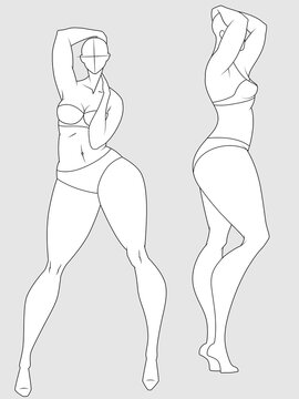 Curvy 10 Heads Fashion Figure Templates. Exaggerated Croquis for Fashion Design and Illustration