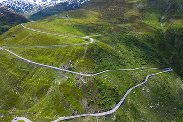 James Bond Street in Furkapass between wallis and uri cantons in Switzerland in the heart of the Alps in summer - obrazy, fototapety, plakaty