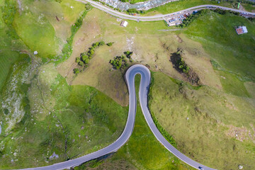 James Bond Street in Furkapass between wallis and uri cantons in Switzerland in the heart of the Alps in summer