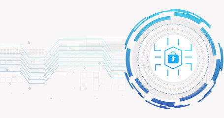 Image of network of connections and padlock on white background