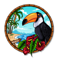 beach and toucan vector illustration