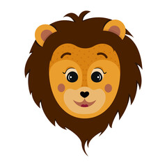 Cute Illustration of a Lion. Children's amusing wild lion animal vector design for stickers, baby shower, or nursery art. Adorable lion for kids isolated vector clipart.