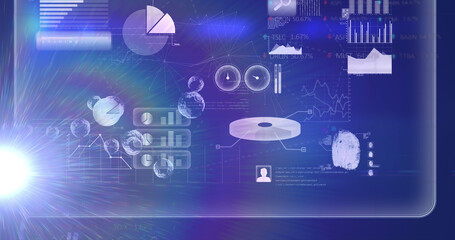 Image of bubbles and light over scientific graph and data