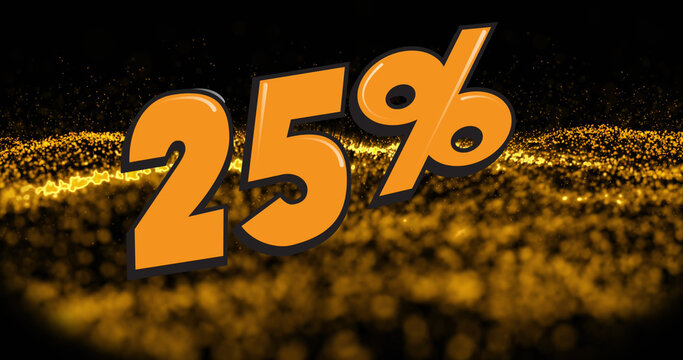Image of 25 percent off on black background with glitter