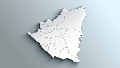 Modern White Map of Nicaragua with Departments with Counties With Shadow