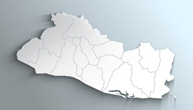 Modern White Map of El Salvador with Departments with Counties With Shadow