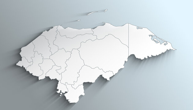 Modern White Map of Honduras with Departments with Counties With Shadow