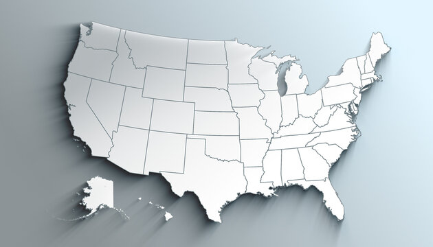 Modern White Map of United States with States with Counties With Shadow