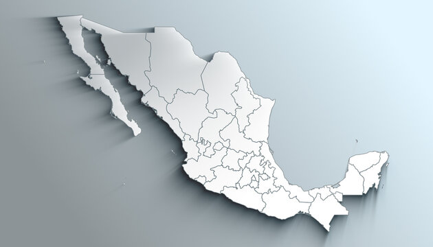 Modern White Map of Mexico with States with Counties With Shadow