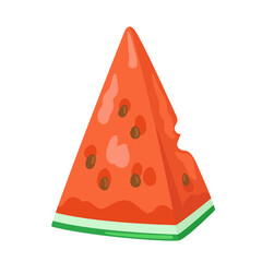 Little slice of watermelon. In cartoon style. Isolated on white background. Vector flat illustration.