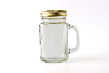 Transparent empty smoothy juice container or juice glass on white background