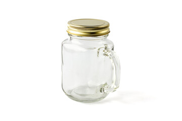 Transparent empty smoothy juice container or juice glass on white background