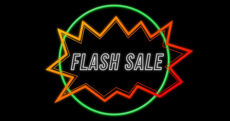 Image of flash sale in circles and explosion