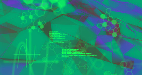 Image of data processing and shapes on black background