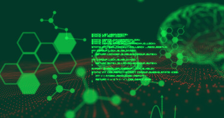 Image of brain and data processing on black background