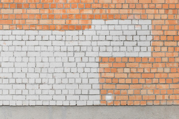 Fototapeta na wymiar Brick wall white and brown facade exterior urban building with empty space paint design object blank sample background