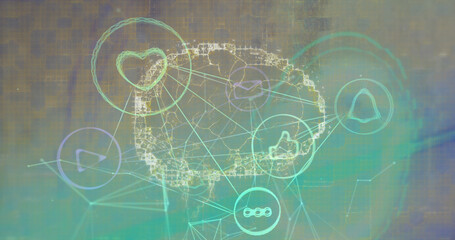 Image of scope scanning and media icons over brain