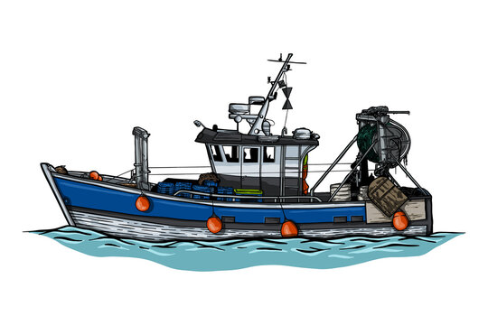  Fishing boat side view - vector illustration